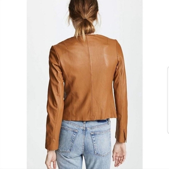VINCE Zip Cross Front Leather Jacket - Picture 3 of 10